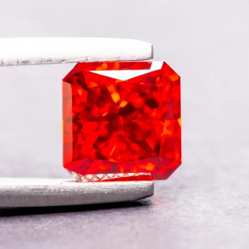 

Cubic Zirconia Red Color Asscher Shape 4k Crushed Ice Cut 5A Grade Charm Beads for DIY Jewelry Making Earrings Ring Materials