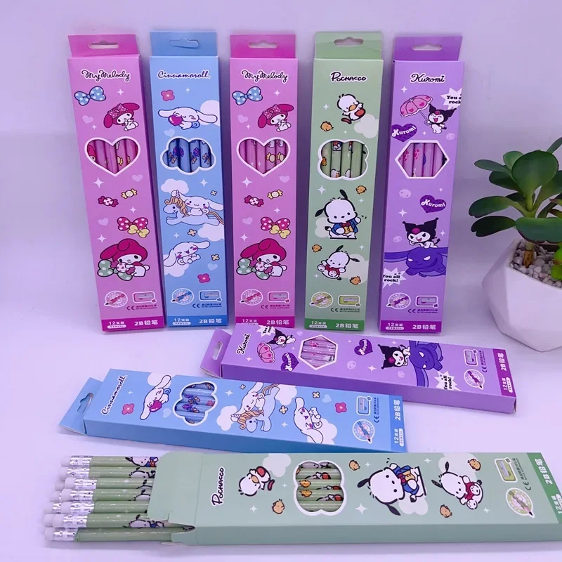 48/144pcs Sanrio Wooden Pencil With Eraser Pachacco Kuromi Cinnamoroll Pencil Kids Writing School Supplies Stationery Wholesale