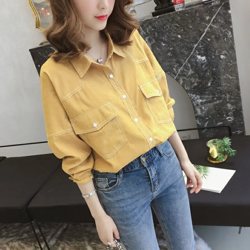 Women\'s Autumn Fashion Simplicity Solid Color Long Sleeve Shirts Women Clothes Vintage All-match Temperament Casual Loose Tops