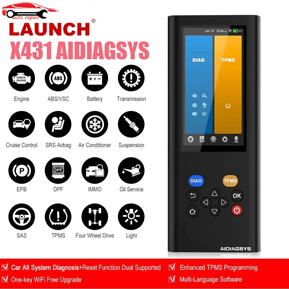 

LAUNCH X431 AIDIAGSYS Car Full System Diagnosis TPMS Programming ABS IMMO Reset OBD2 Scanner Car Diagnostic Tool AIDIAGSYS