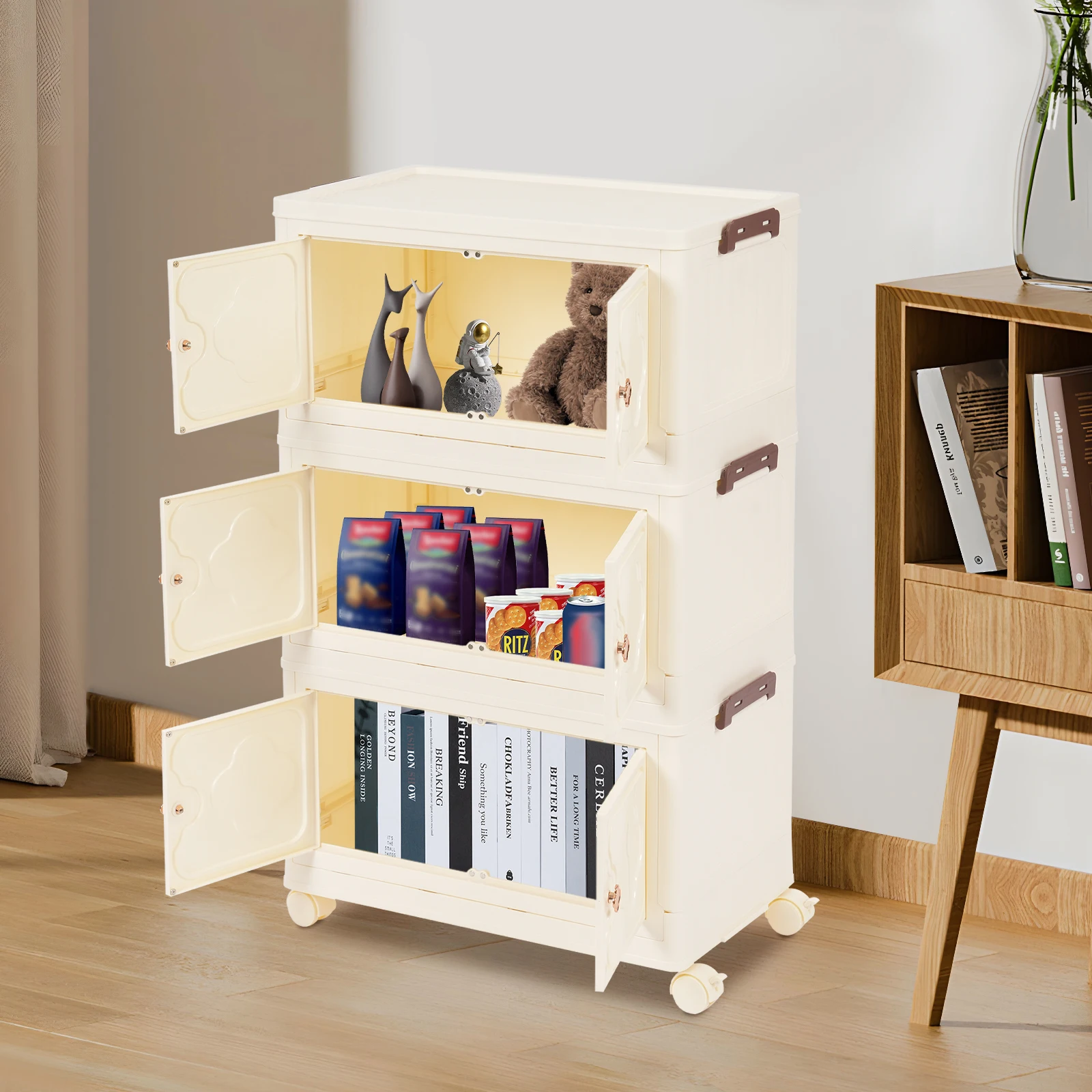 Storage cabinet Four-leaf clover double door household multi-layer folding storage cabinet Toy book storage cabinet snack storag