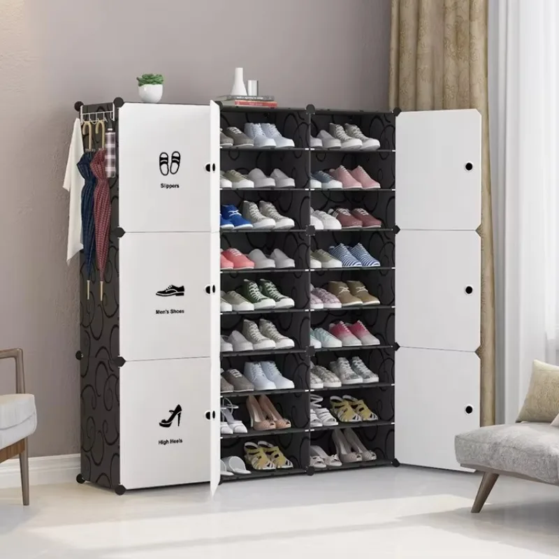 -ForHot Selling Big Capacity Factory Outlet Shoe Cabinet Living Room Furniture Plastic Shoe Rack With 9 Panel Door&