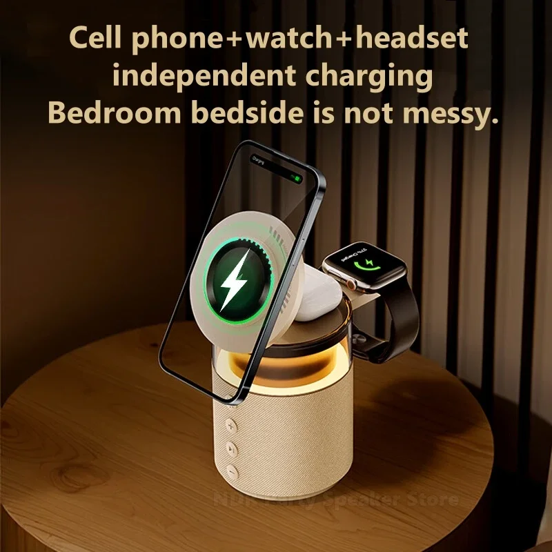 محطة شحن لاسلكية مغناطيسية 6 في 1 مع مكبر صوت BT5.4 لاسلكي، شاحن سريع لسلسلة IPhone IWatch AirPods #2