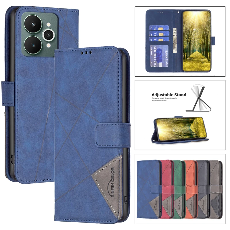 حافظة محفظة جلدية قابلة للطي لهاتف OPPO Realme 15 14X 15 P3 Pro 5G C75 C71 4G Realme15 2025 Capa Coque حافظات حقيبة الهاتف الهندسية