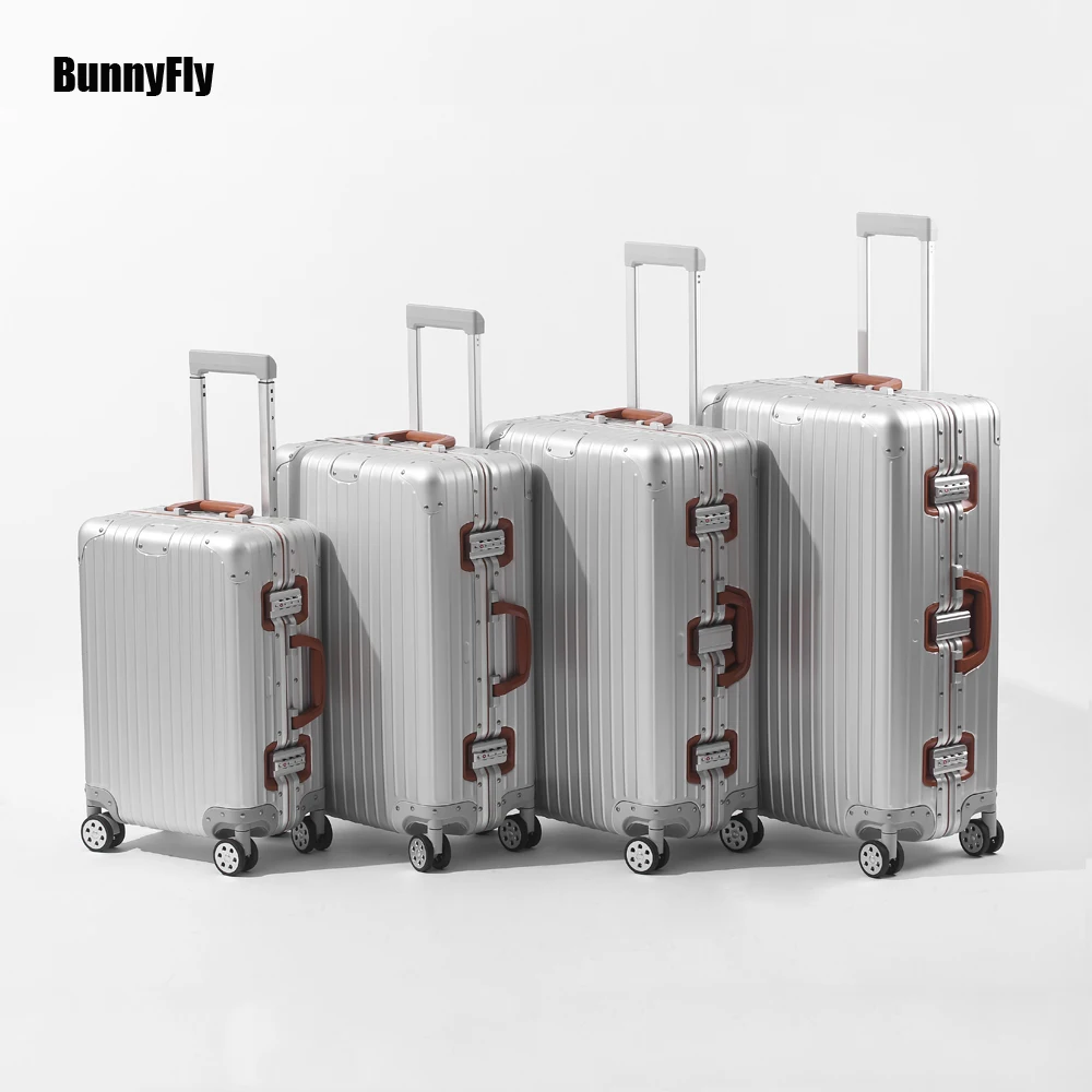 

Алюминиевый чемодан BunnyFly с красочным вращающимся колесом, замок TSA, кожаная ручка, дорожный чехол, сумка на колесиках, 20/24/29, ручная кладь