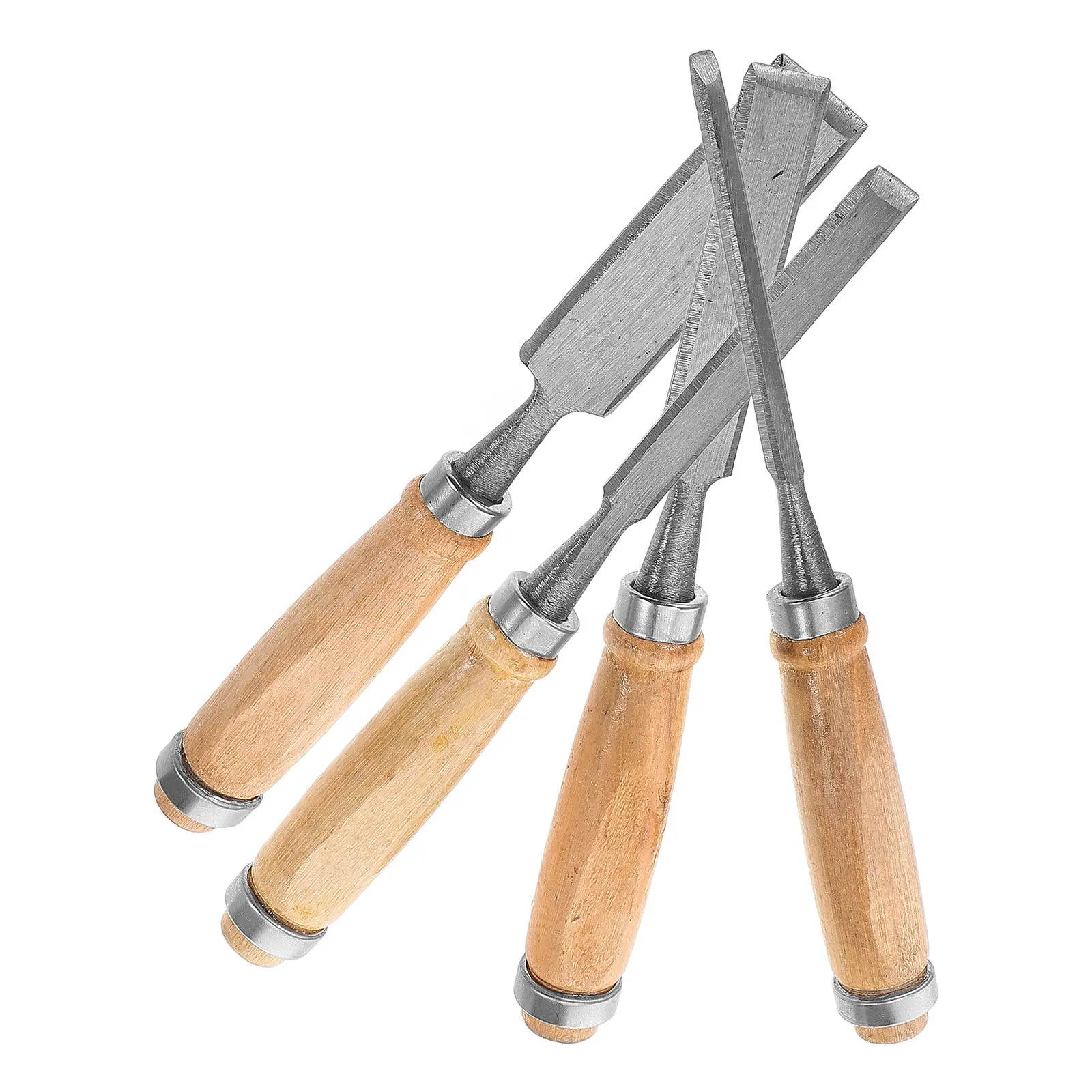 4Pcs Wood Chisel Set Flat Tip Wooden Handle Precision Carving Woodworking Mortise Gouge Chisels Handheld Carving Engraving