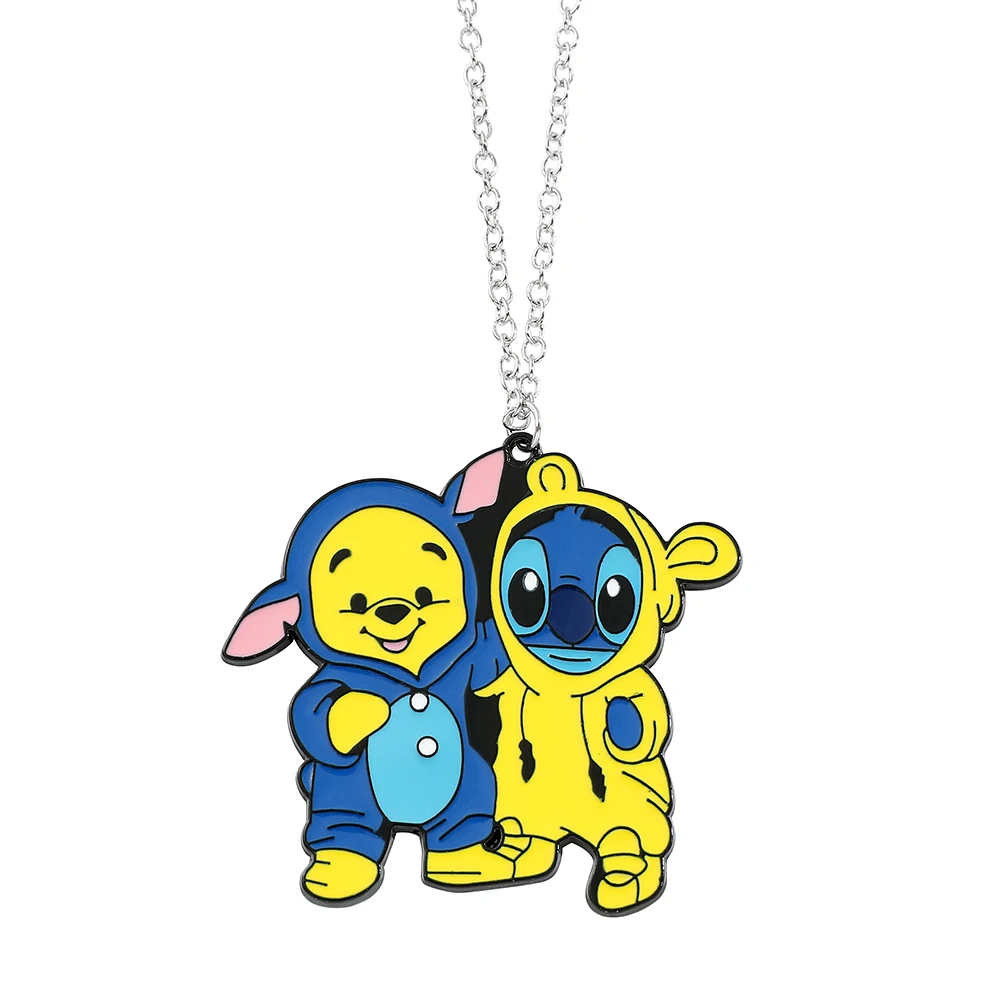 Disney Anime Pooh Bear Stitch Necklace Funny Collection Pendant Accessories Cartoon Decoration For Kids Gift