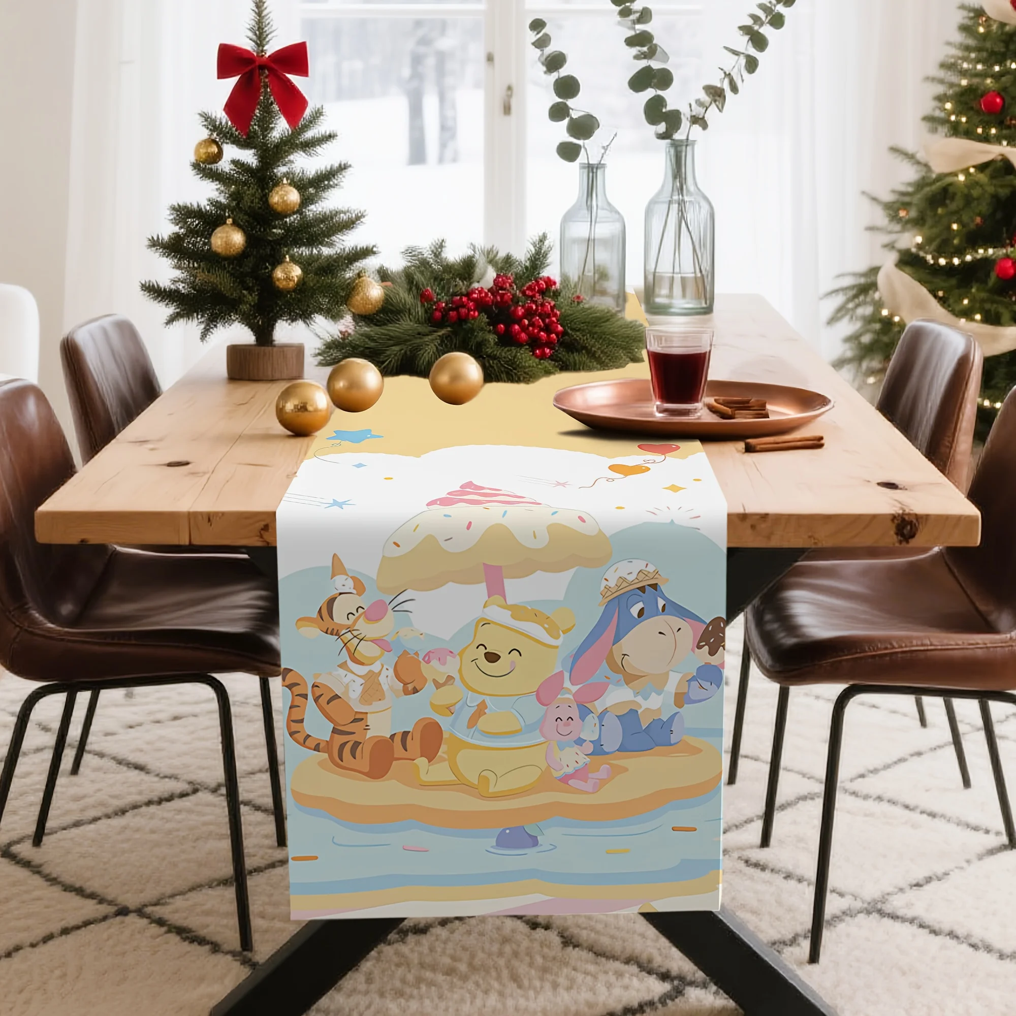 

1 Piece Disney Winnie the Pooh, Tigger, and Eeyore Tablecloth, Cartoon Design Table Runner - Suitable for Weddings, Parties, Indoor/Outdoor Dining