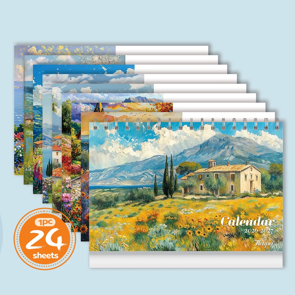 

1pc Artistic Oil Painting Calendar 2026-2027, Standing Desk Calendar, 24-Month Monthly Plan,Perfect Gift for Birthday,Christmas