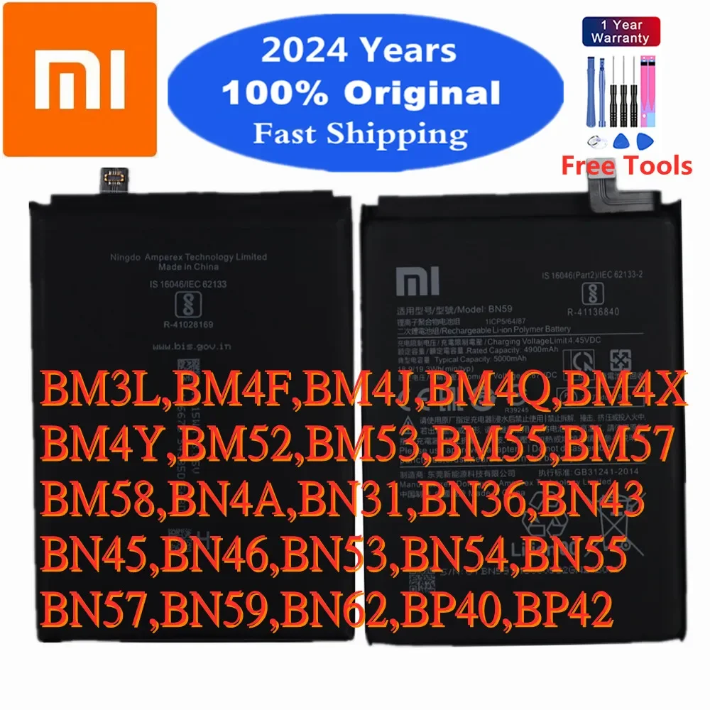 Original Battery For Xiaomi Redmi Note K40 K30 K20 Mi Mix 4 4X 11 11T 10 10T 10X 9 9T Pro Lite Ultra 8 8T 7 POCO X3 M3 F3 F2 Pro