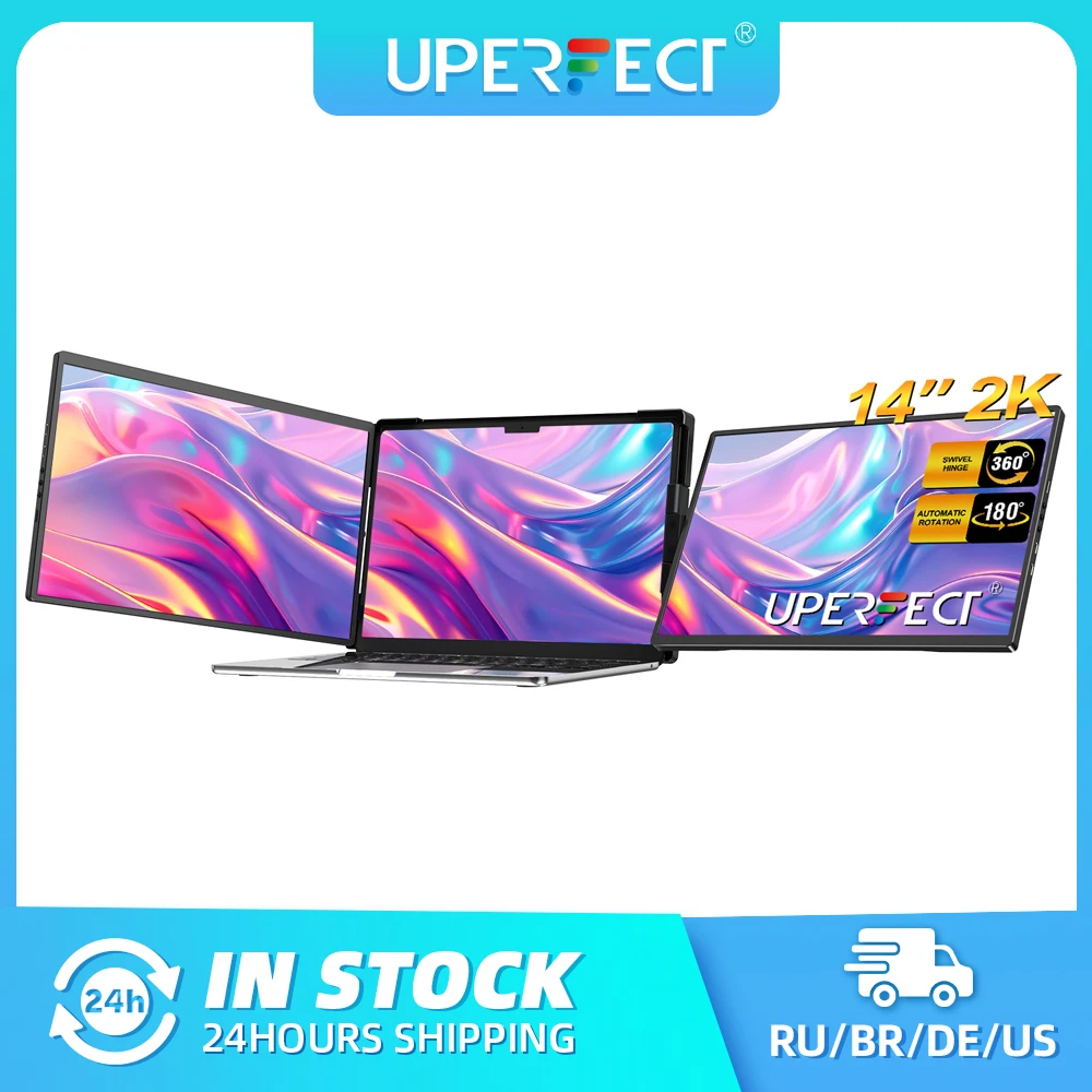 

UPERFECT 14" Triple Laptop Screen Extender 2K 1440P IPS Portable Monitor for 13"-17.3"Laptop HDMI USB C Dual Extender Display