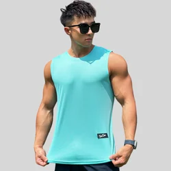 Camisola de regata sem mangas masculina de ginástica, camisa de malha masculina, colete esportivo respirável, camiseta fitness, colete de secagem rápida, 2023