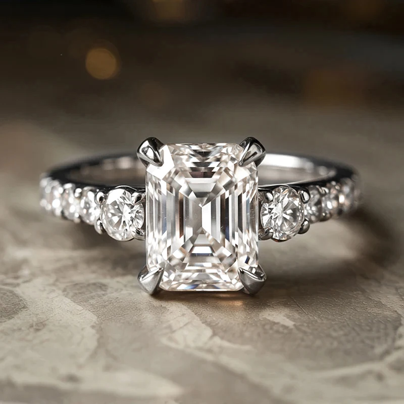 Huitan Dünner Damenring mit geometrischem, hellem CZ-Stein, modisch, für Party, Hochzeit, Luxus-Accessoires, silberfarben/goldfarben, Damenschmuck