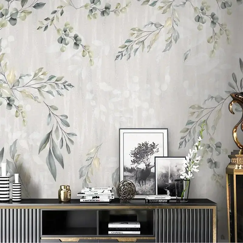 Custom 3D Photo Wallpaper Hand-Painted Plant Leaves Fresh American Retro Style Living Room TV Background Wall Papel De Parede