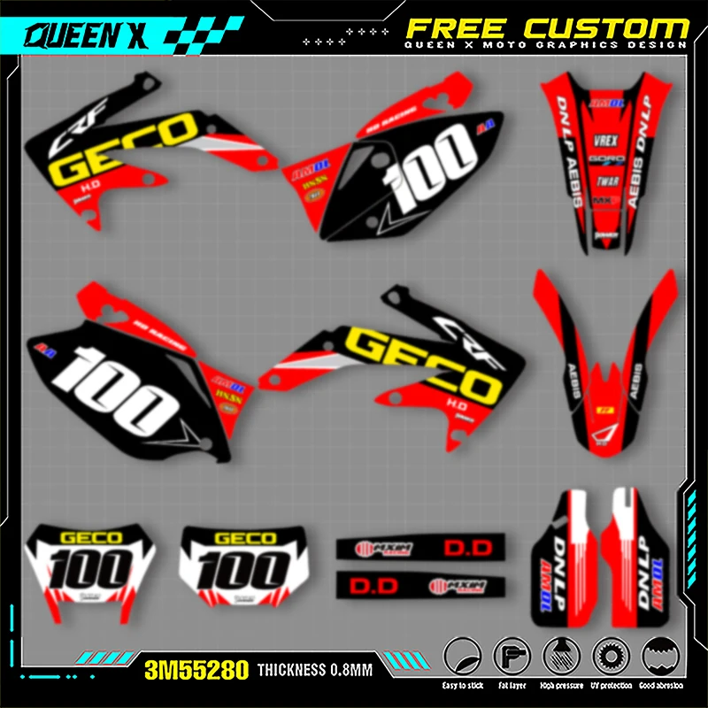 

Queen X MOTOR Custom Team Graphics Decals Stickers Kit For Honda 2005 2006 2007 2008-2018 CRF450X 020
