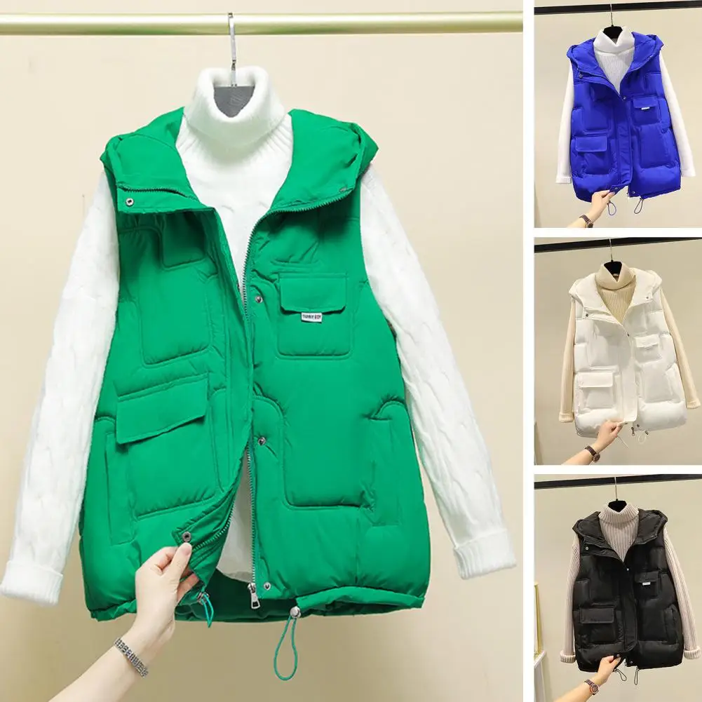 Women Vest with Multiple Pockets Women Quilted Vest Women's Quilted Hooded Down Vest with Pockets Stylish Sleeveless for Autumn