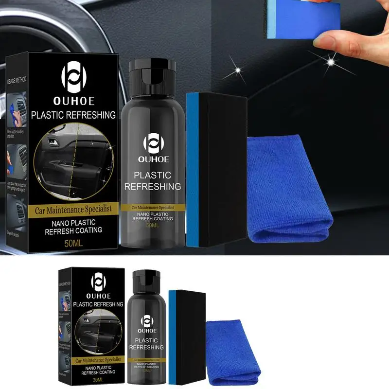 

30/50ml Car Maintenance Nano Plastic Refresh Coating Sponge Products Agent With Sponge And Non-dust Cloth Auto Accessories