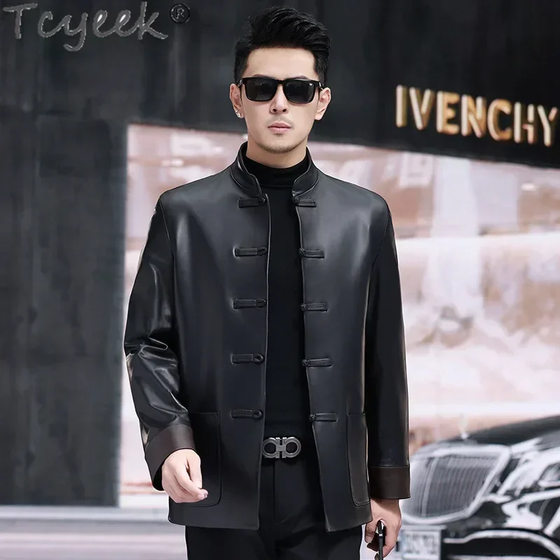 Tcyeek Real Leather Jacket Men 2025 Spring Autumn Clothes Business Casual Sheepskin Mens Coats Jaqueta De Couro Chinese Style