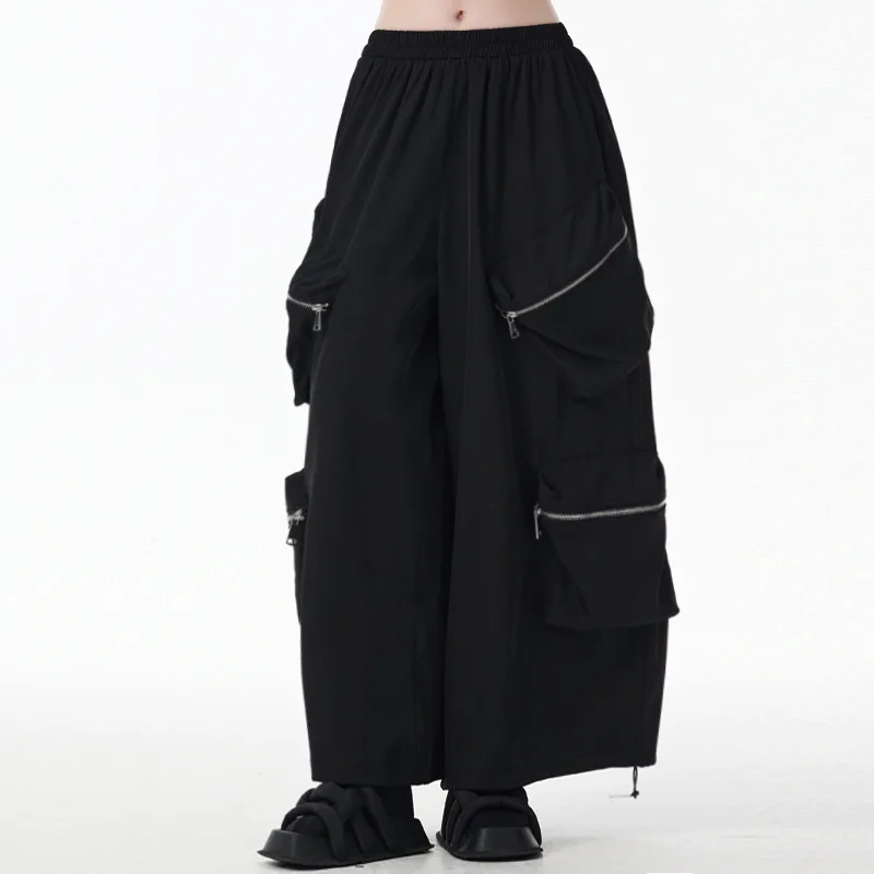 Tannt femmes pantalons fermeture éclair Patchwork taille haute pantalon à jambes larges pour les femmes Match tout décontracté Long noir femme pantalon 2025 nouveau