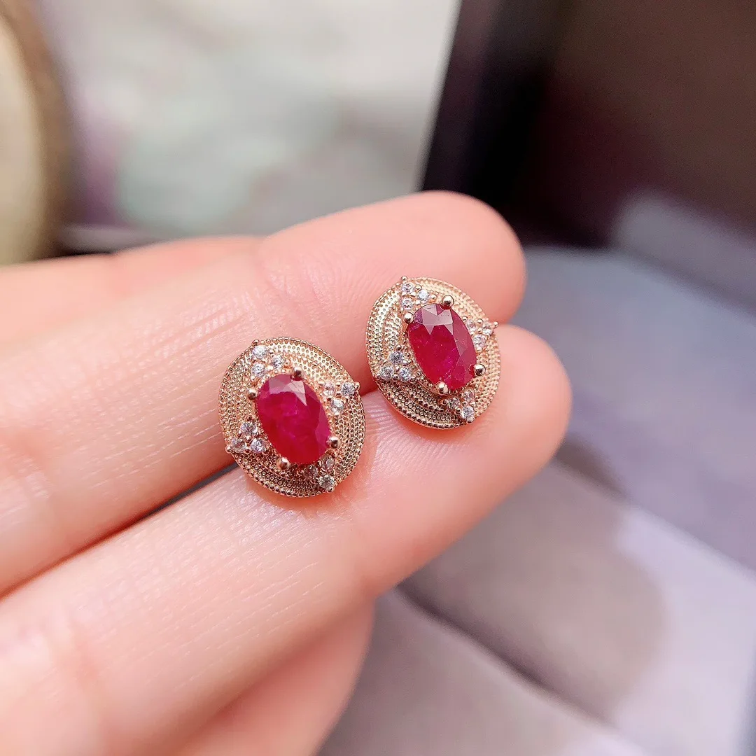 Pendientes de plata de ley S925 con rubí Natural, joyería de lujo con certificado de transporte, regalo de cumpleaños para mujer