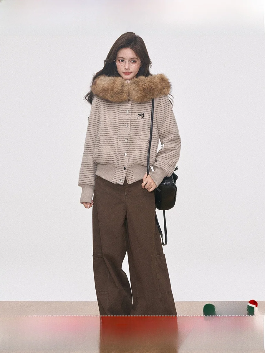 

Westayone Zipper Hooded Cardigan Woolen Coat Women's New Sle Wide Leg Pants Korean Version Slim Fit Thiened Autumn Winter