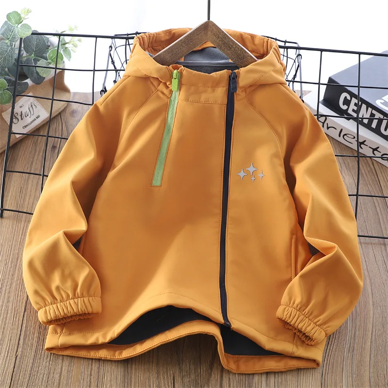IYEAL Children's Autumn Outdoor Waterproof And Windproof Jacket Teen Boys And Girls Solid Color Hooded Cardigan Jacket