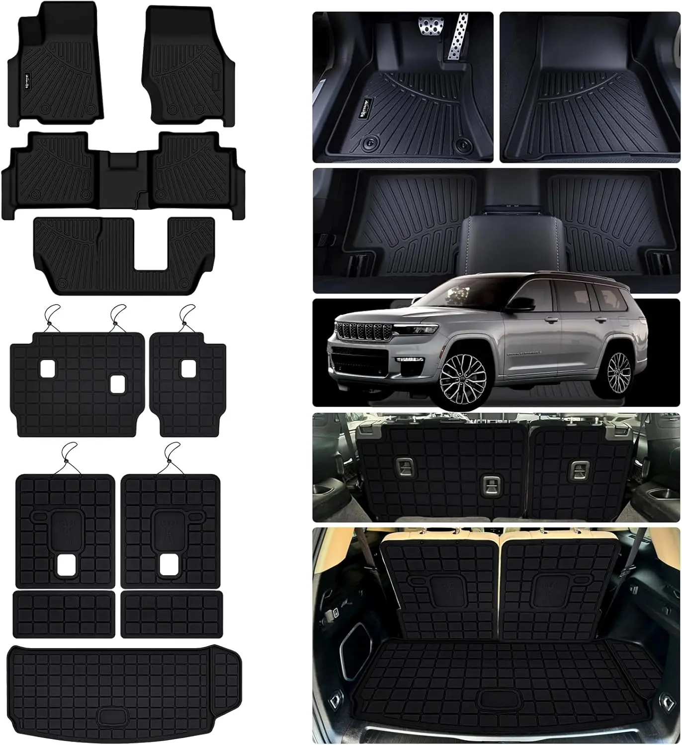 Floor Liners for 7-Seat SUVs, TPE Material, Ideal for 2021-2026 Models, Complete Set with Trunk and Backrest Mats