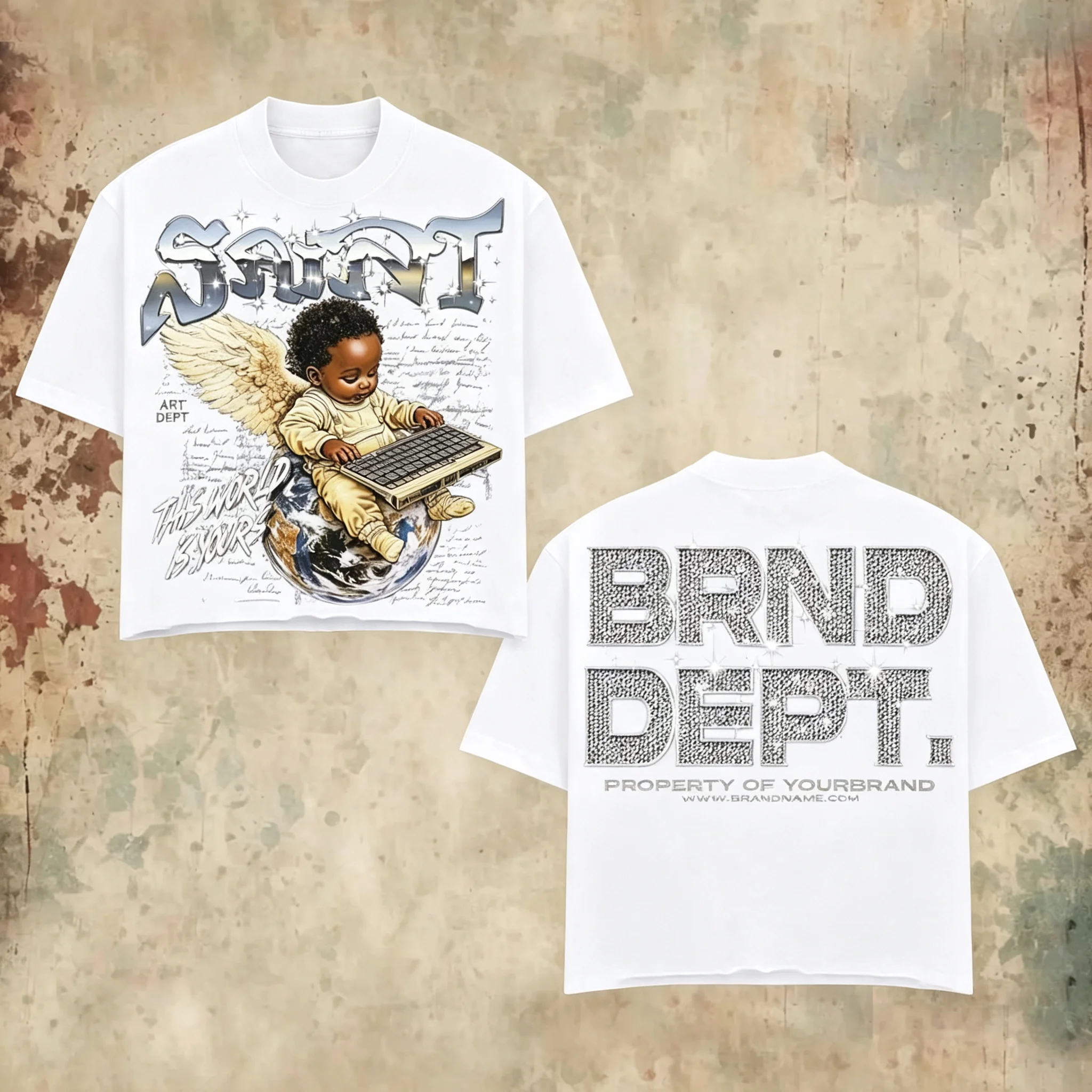 2026 Unisex Cotton Crew Neck T Shirt Vintage Cherub Baby Angel Parent-Child T-shirt Front Back Print Short Sleeve Streetwear Tee
