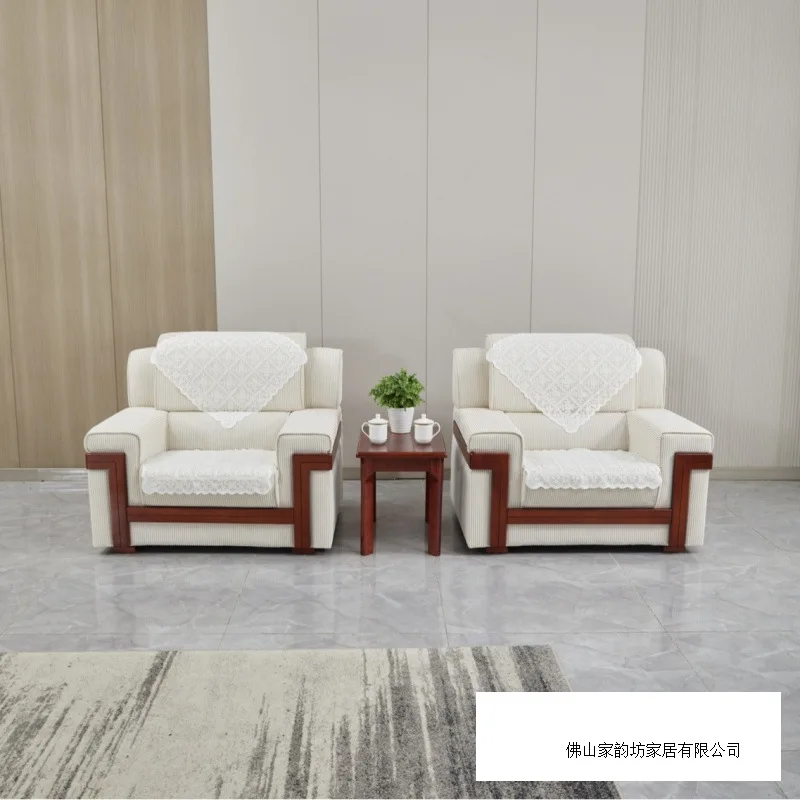 Conference sofa, VIP reception room, coffee table combination, Zhongnanhai white fabric, single triple seat, reception room