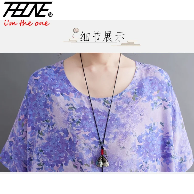 THHONE Robe Plus Size 100KG Summer Dress Women Floral Loose Vestidos Para Mujer Casual Maxi Print Cotton Linen Oversized BOHO