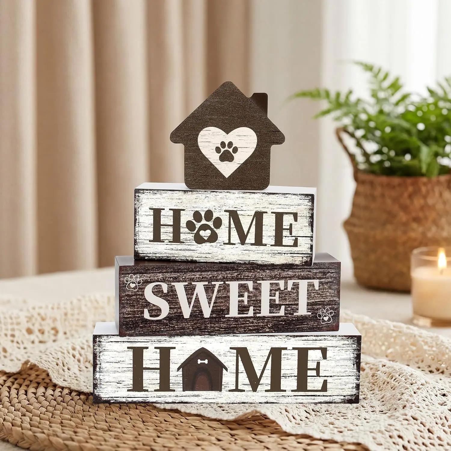 4 Pcs Farmhouse Wooden Tiered Tray Decor, Dog Lover Rustic Table Centerpiece for Kitchen Mantel Shelf Office