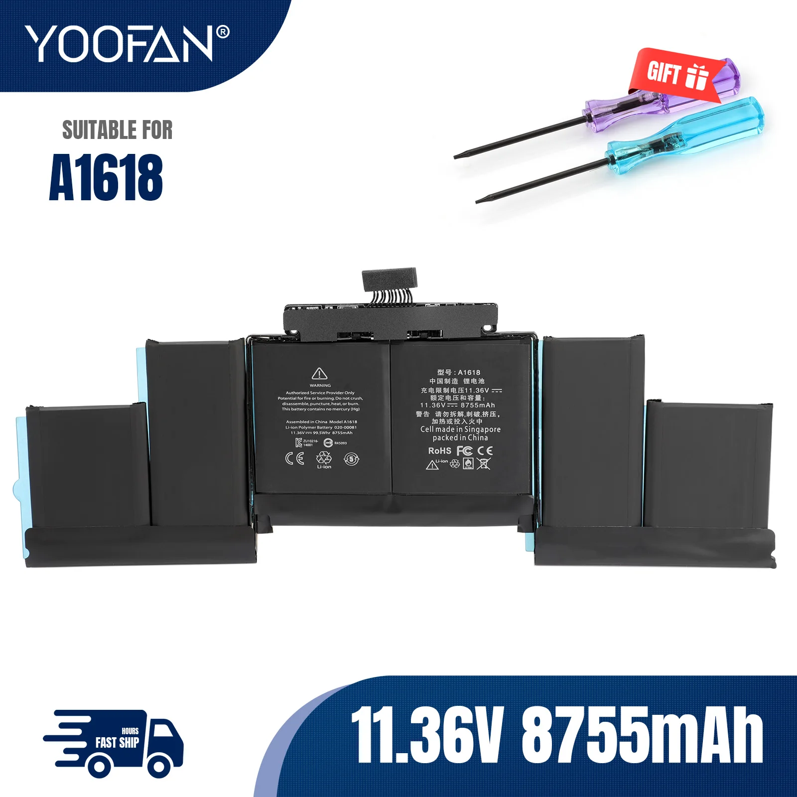 YOOFAN A1618 11.36V 99.5Wh Battery For Apple MacBook Pro 15