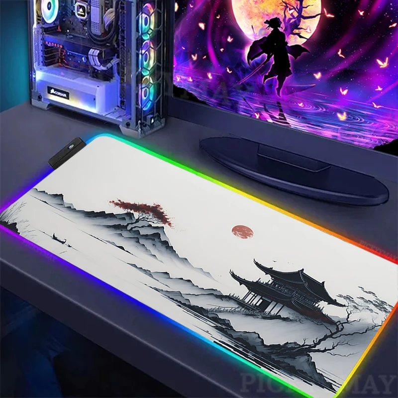 

Large RGB Mouse Pad XXL Gaming Mousepad LED Mouse Mat Ink Painting PC Gamer Mousepads Table Pads Keyboard Mats With Backlit