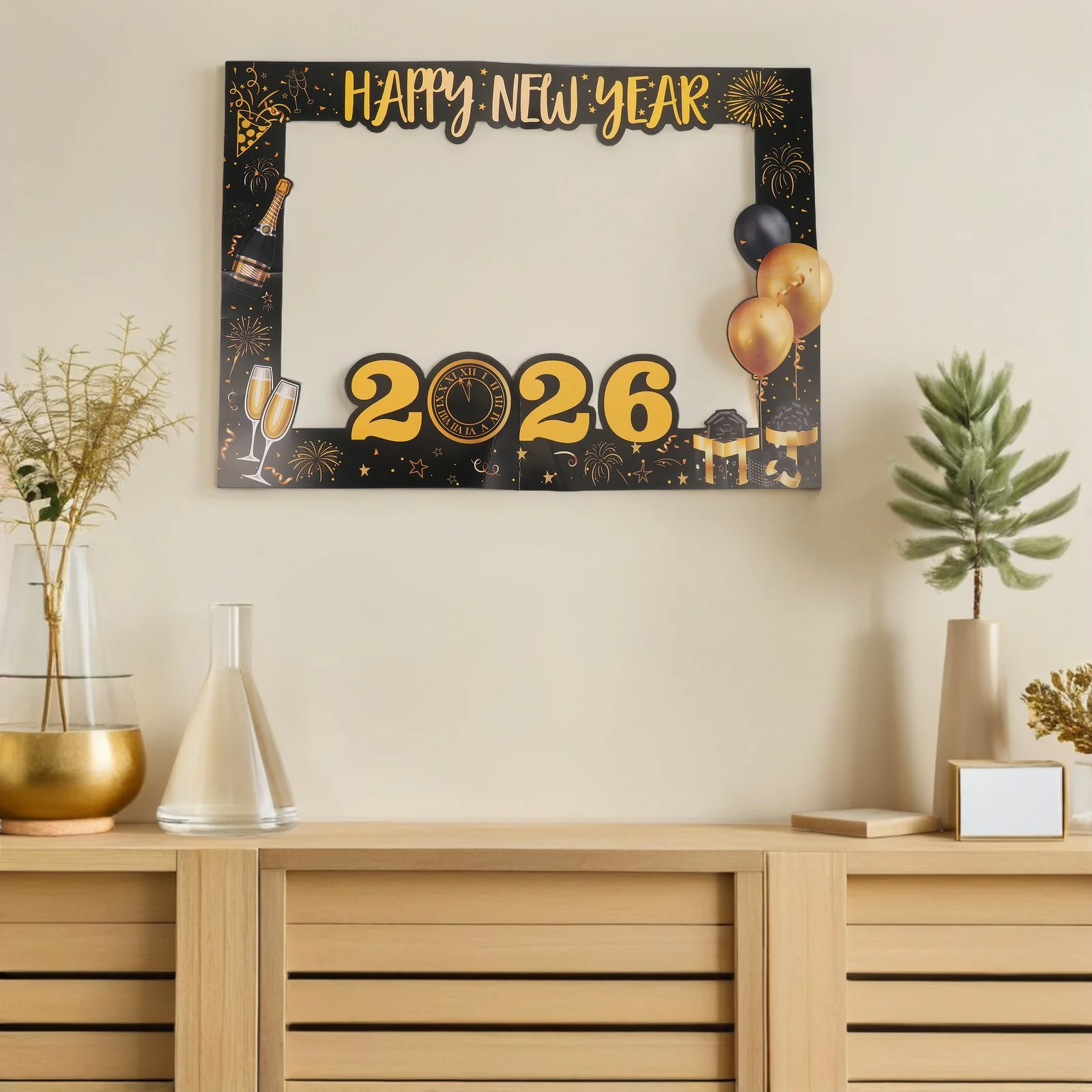

Photo Booth Frame 2026 Happy New Year Cardboard Prop Large Format Hd Print Ideal for Selfie Backdrop Party Decoration Supplies