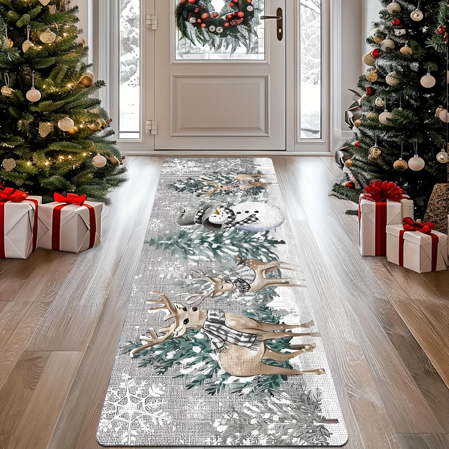 Assorted Xmas Themed Long Floor Runner Rug Festive Winter Santa Deer Gingerbread Elf Printed Decor Mat for Indoor Walkway Space view 3