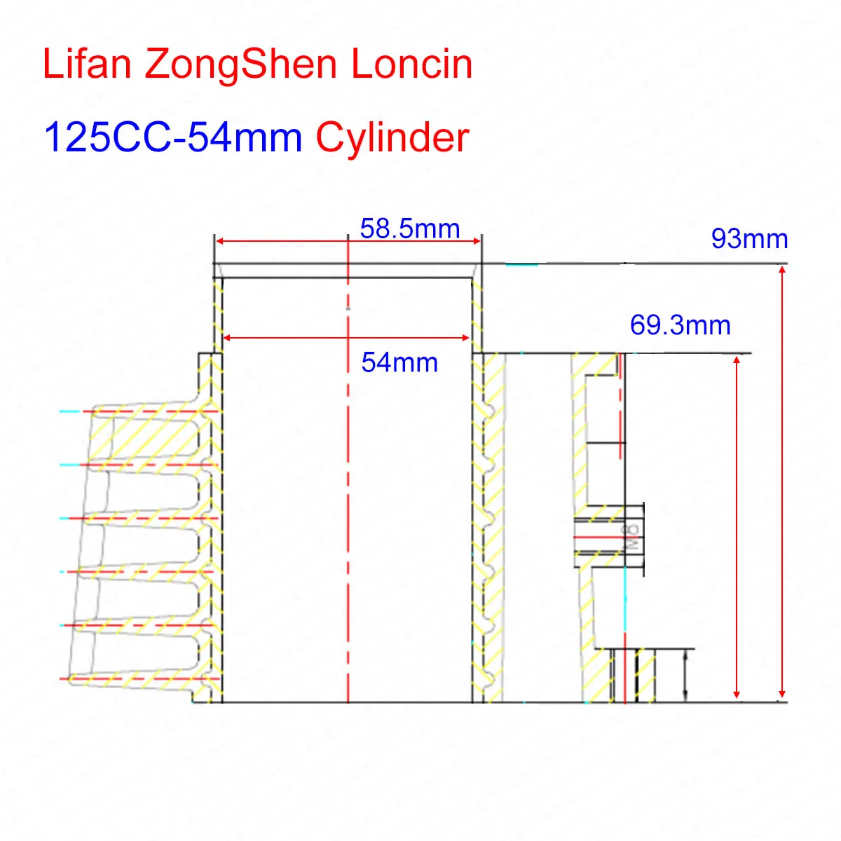 54MM 14MM 69MM Cylinder kit Lifan ZongShen Loncin YinXiang S125 125CC 1P54FMI Engine Kaya Xmotos Apollo Tmax Pit Dirt  Bike