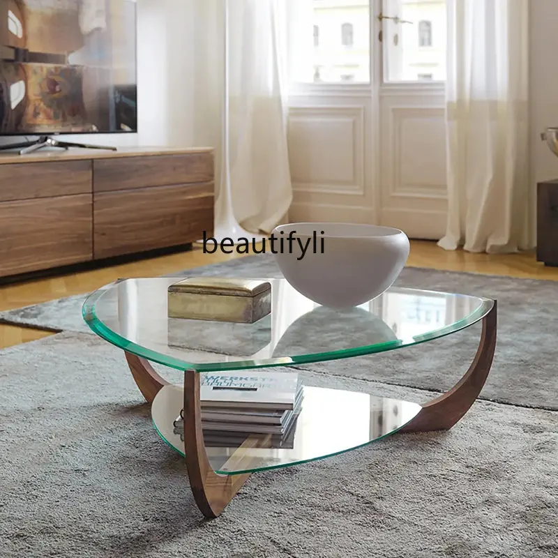 

yj Simple Modern Tempered Glass Coffee Table Nordic Home Living Room Triangle Shaped Tea Table