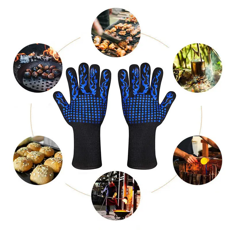 

High temperature resistance 800 degrees BBQ gloves Kitchen silicone microwave oven gloves Double heat insulation gloves