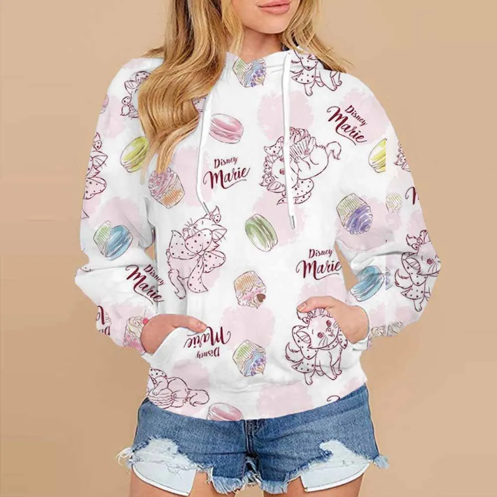 Hoodie Women's Round Neck Y2k Disney Mary Cat Fashion Printed Hoodie Girls' Long Sleeve Hoodie Flower Trendy Sweatshirt