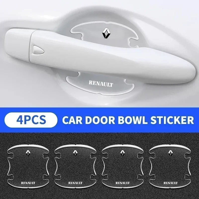 4pcs Transparent Car Door Handle Bowl Sticker For Renault Captur Megane Clio Arkana Line Koleos Kwid Duster Kadjar Accessories