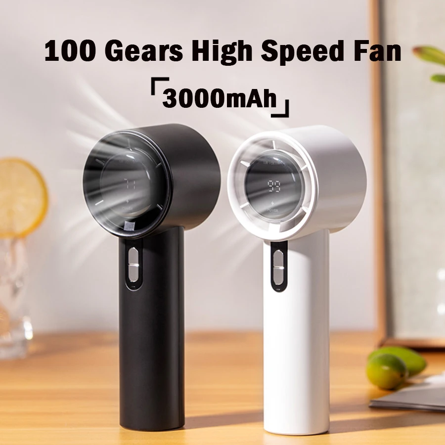 2024 New 3000mAh Rechargeable 100 Gears High Speed Handheld Fan Portable Air Conditioner Mini Fan with LED Display Screen