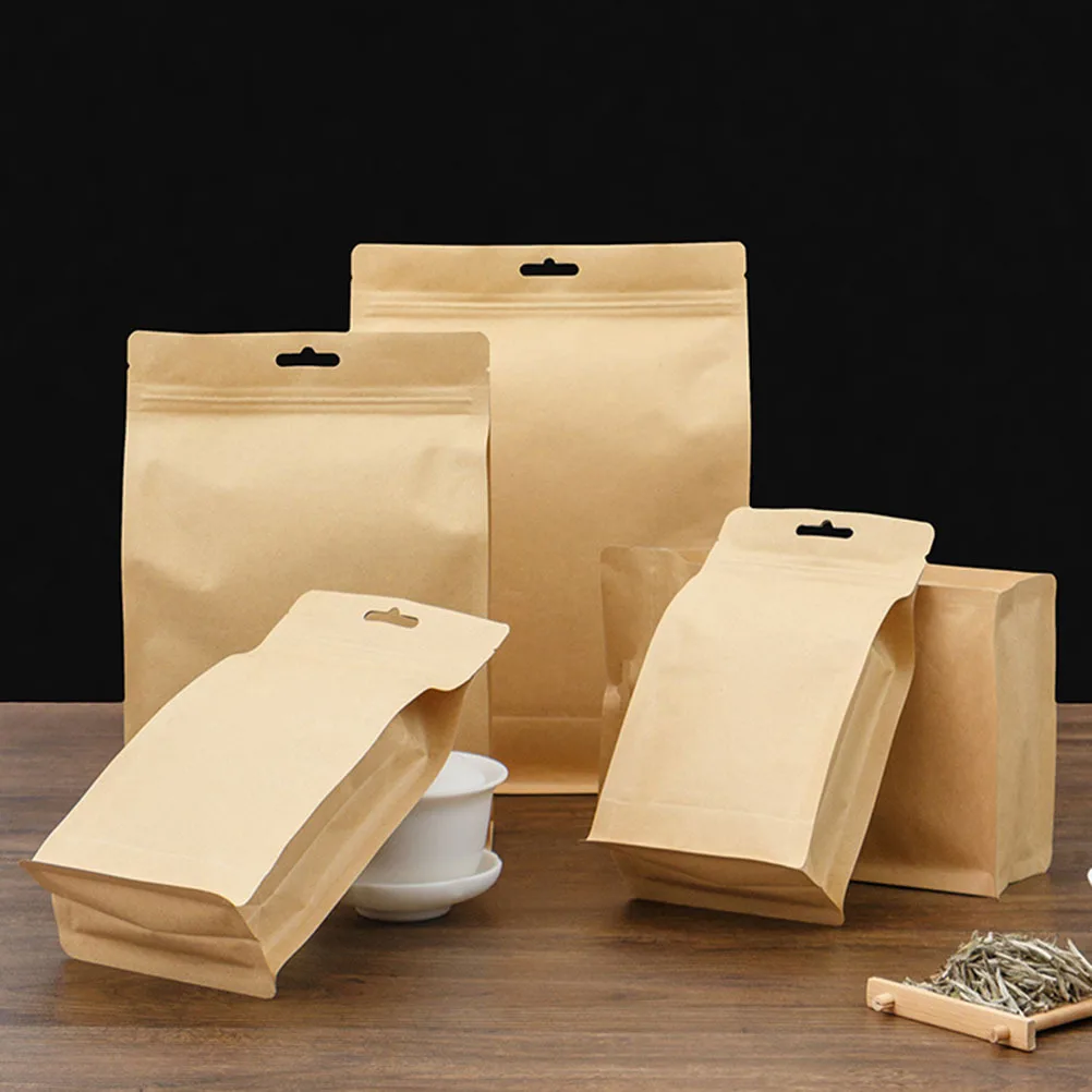 

10Pcs Self-Sealing Kraft Paper Stand-Up Pouch Food Storage Bags Resealable Zipper Snack Candy Coffee Package Bag 14x23cm
