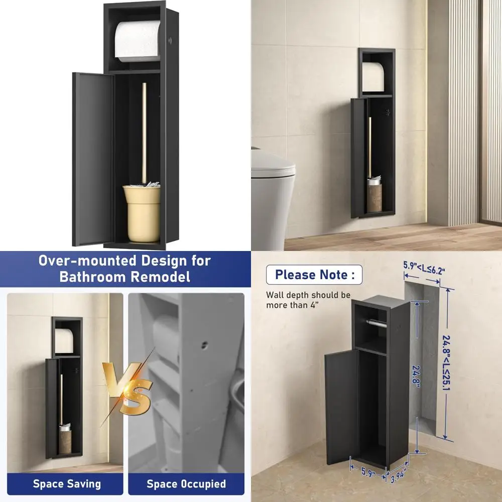 Nicho de papel higiénico, soporte empotrable para escobilla de baño con gabinete, soporte de papel higiénico de acero inoxidable 304 para renovación de baño (