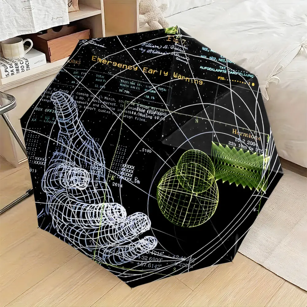 1PC Futuristic Design Umbrella with Scientific Graphics Print 8 Iron Ribs Folding Umbrella Auto-Open Fashion Sunshade