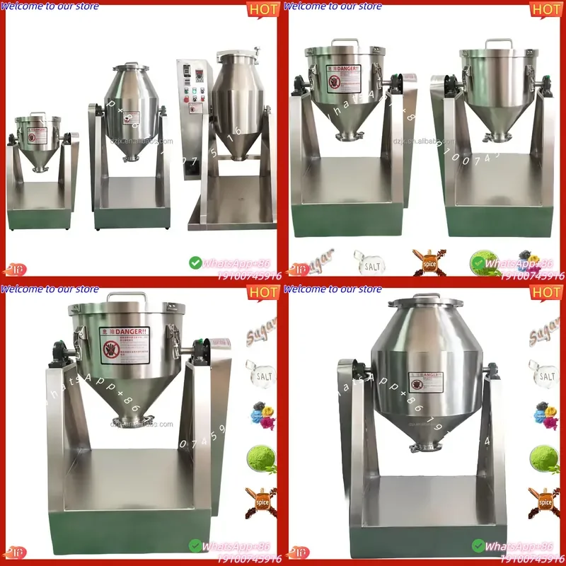 CE Certificate DZJX Seasoning Powder Drum Mixer Machine 50 Liter 200Kg Double Cone Mixer With Spraying System For Washing
