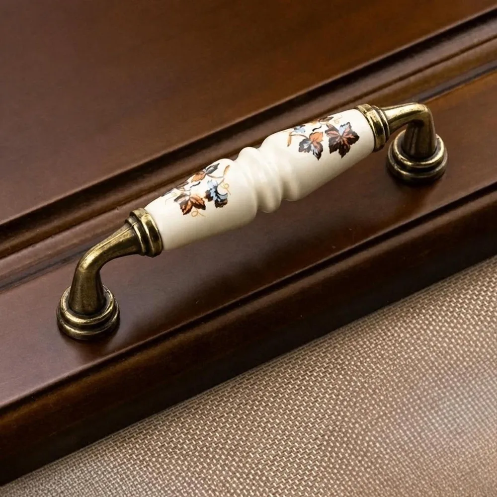 1PC New Zinc Alloy Ceramic Cabinet Pulls Retro Elegant Vintage Drawer Handles Bronze Color Sturdy Furniture Knobs Wardrobe