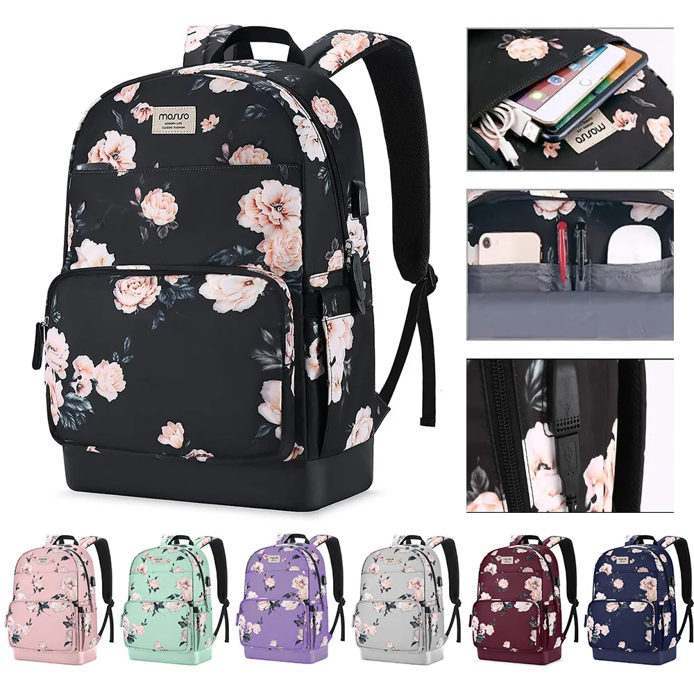 Laptop Backpack 15.6-16 inch Travel Business School Casual Daypack Bag with Luggage Strap & USB Charging Port for Women Girls