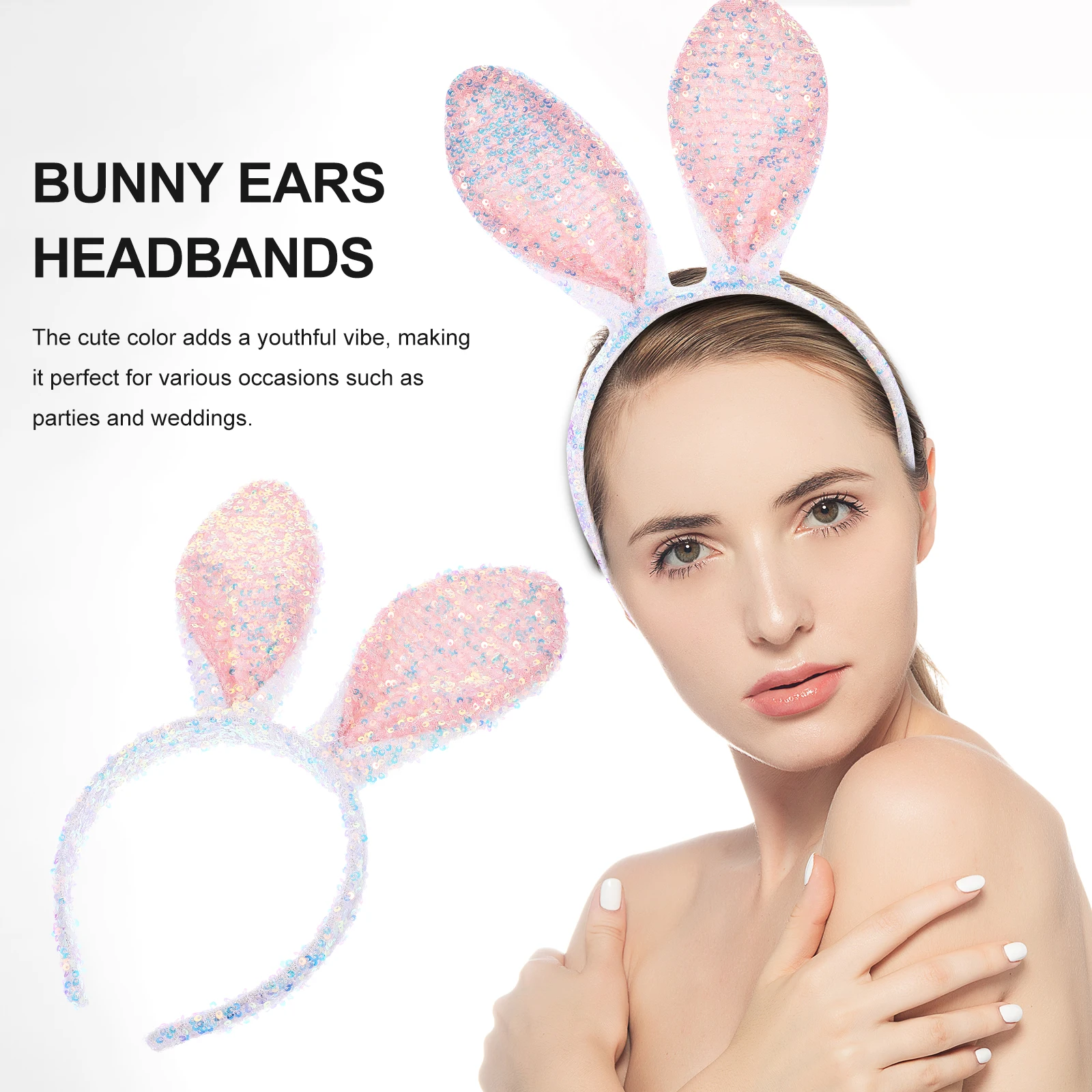 

Bunny Ears Rabbit Party Headbands For Adults Ear Hair Accessory Pink Sequins Photo Prop Birthday Party Cosplay Adult Baby