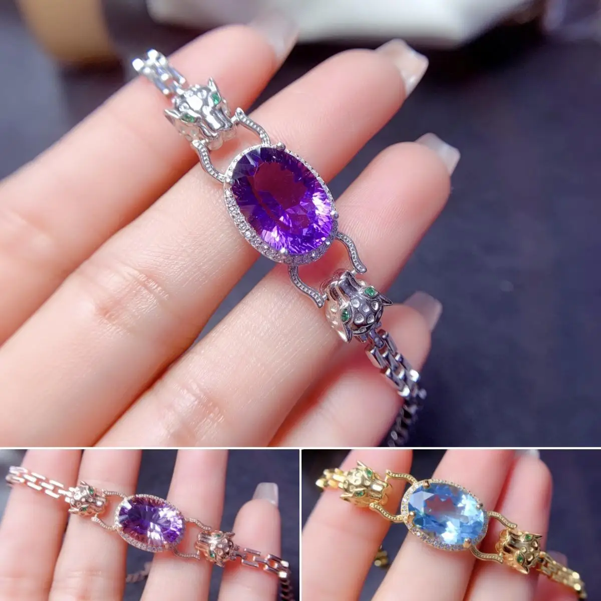 

FS S925 Sterling Silver Natural Amethyst/Topaz/Ametrine Bracelet With Certificate Fine Charm Wedding Jewelry for Women MeiBaPJ