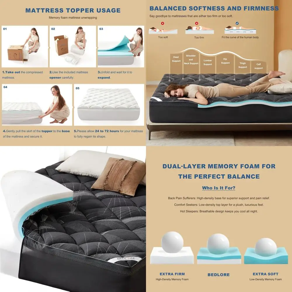 

4-дюймовый двухслойный наматрасник для облегчения боли в спине — гелевая пена с эффектом памяти и охлаждающая подушка (серый)